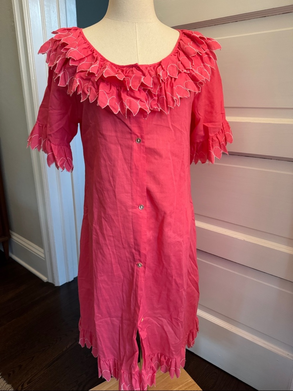 Vintage cotton button down Midi Dress with petal details